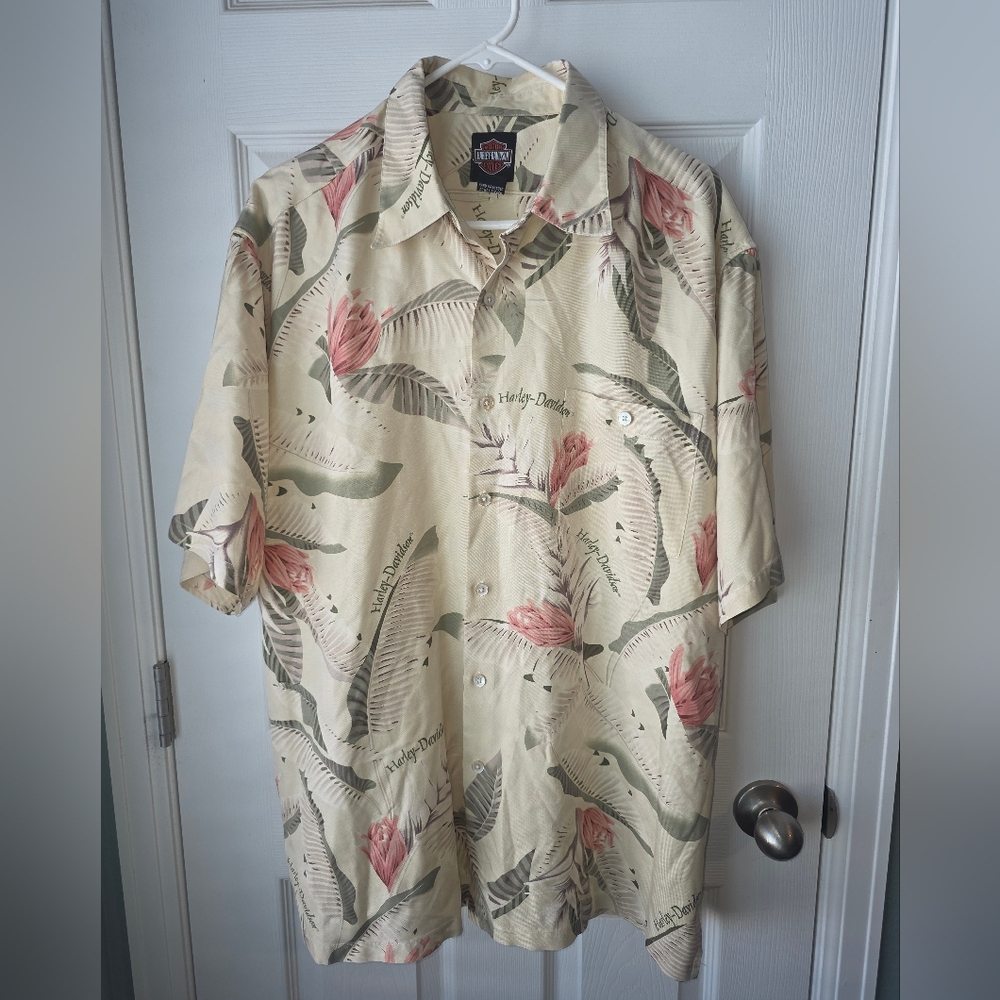 TORI RICHARD Harley Davidson 100% SILK HAWAIIAN Short Sleeve Collared Button-up